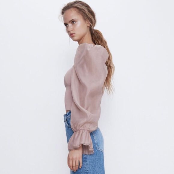 LAST 1!🔥BLOGGERS FAV ZARA CONTRASTING ORGANZA TOP - Picture 11 of 14